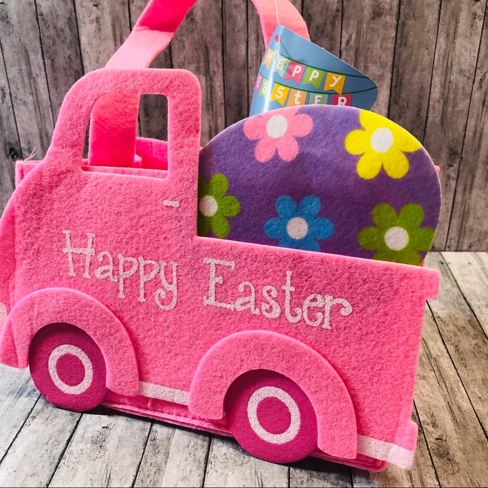 Easter Truck Shaped Felt Baskets with Handles - Picture 2 of 5